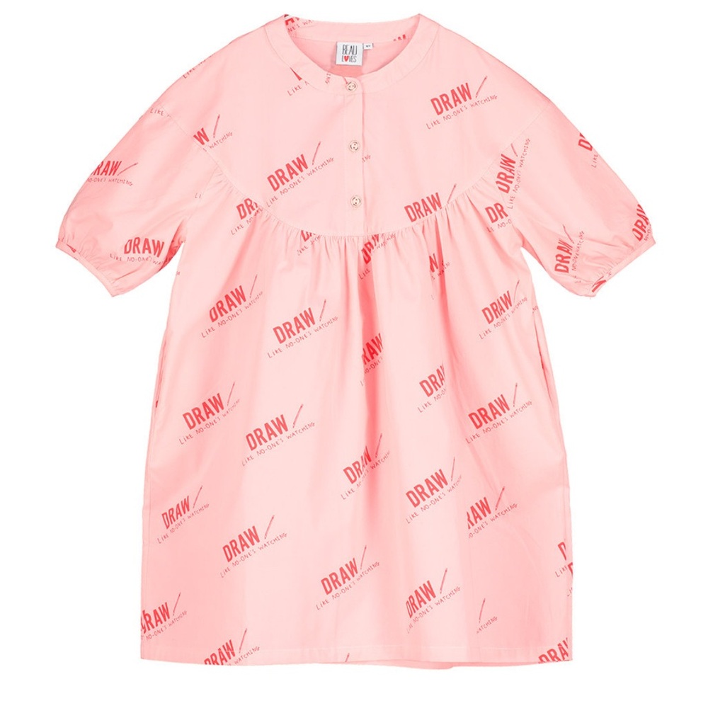 Kids Pink Graphic Cotton Dress - DRAW Print